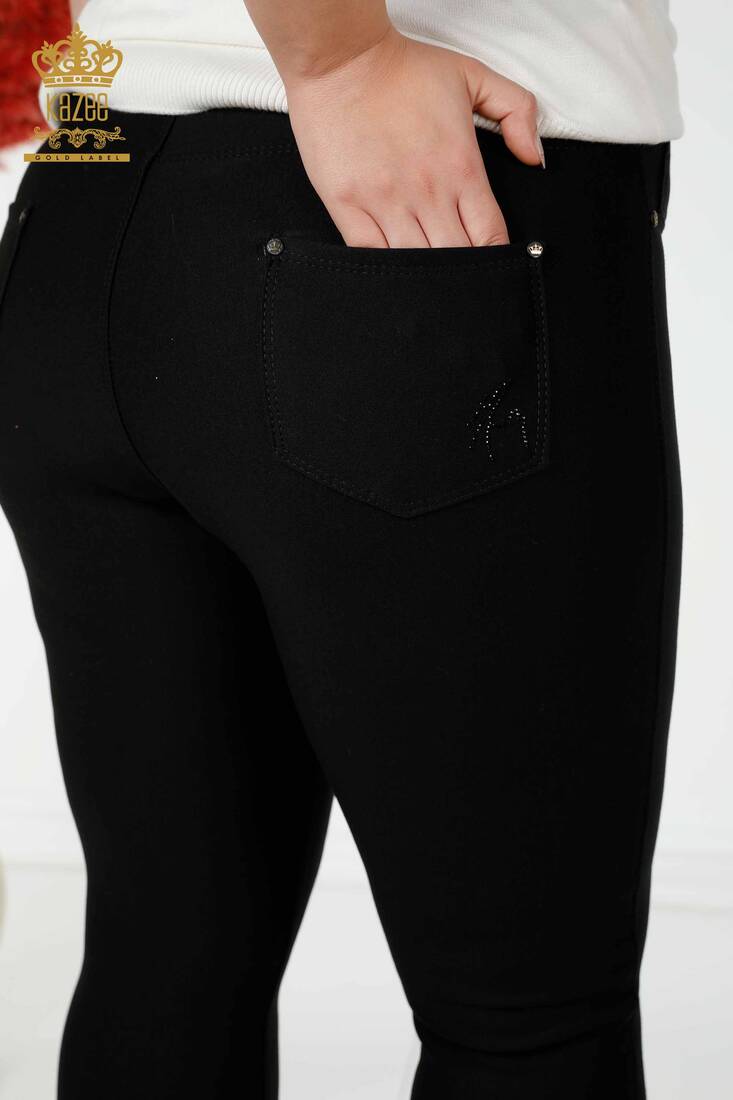 Women's Trousers Stone Embroidered Black - 3357 | KAZEE