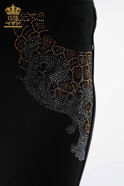 Women's Trousers Stone Embroidered Black - 3407 | KAZEE - Thumbnail