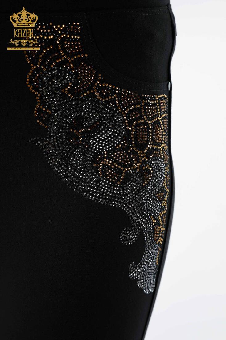 Women's Trousers Stone Embroidered Black - 3407 | KAZEE