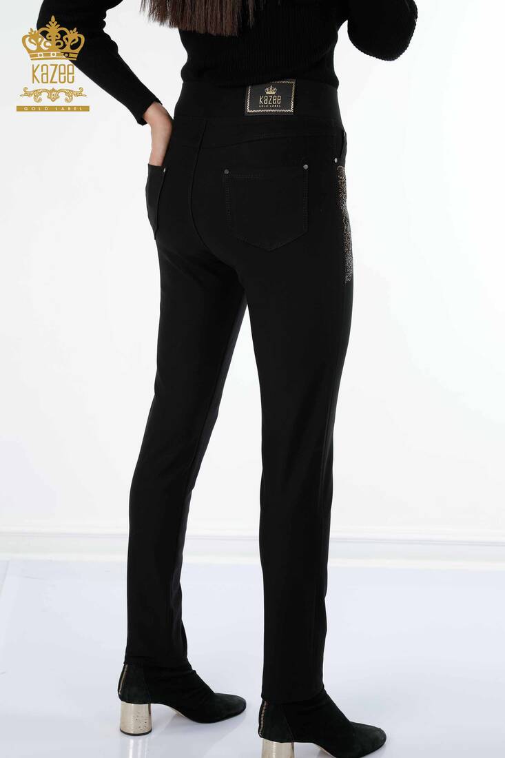 Women's Trousers Stone Embroidered Black - 3407 | KAZEE