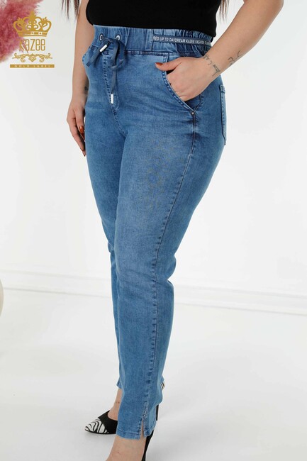 Women's Trousers Stone Embroidered Blue - 3696 | KAZEE - Thumbnail