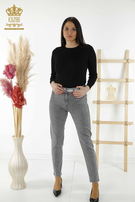 Women's Trousers Stone Embroidered Gray - 3688 | KAZEE - Thumbnail