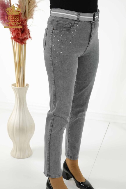 Women's Trousers Stone Embroidered Gray - 3688 | KAZEE - Thumbnail