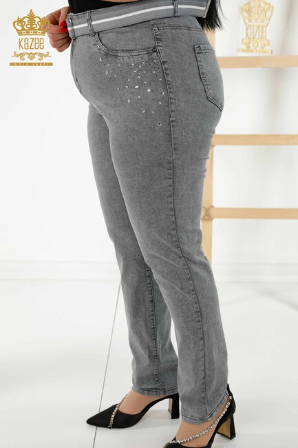 Women's Trousers Stone Embroidered Gray - 3689 | KAZEE - Thumbnail