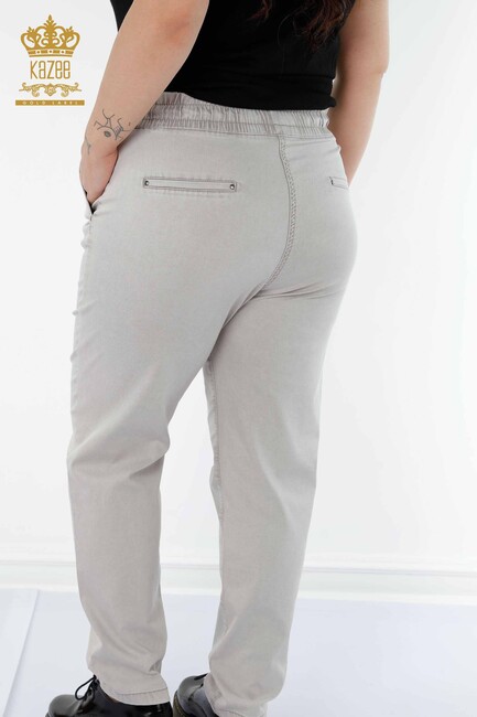 Women's Trousers Stone Embroidered Light Gray - 3502 | KAZEE - Thumbnail