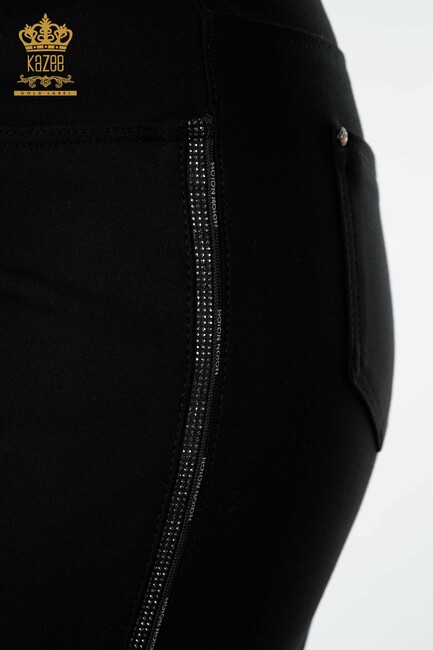 Women's Trousers Stripe Stone Embroidered Black - 3664 | KAZEE - Thumbnail