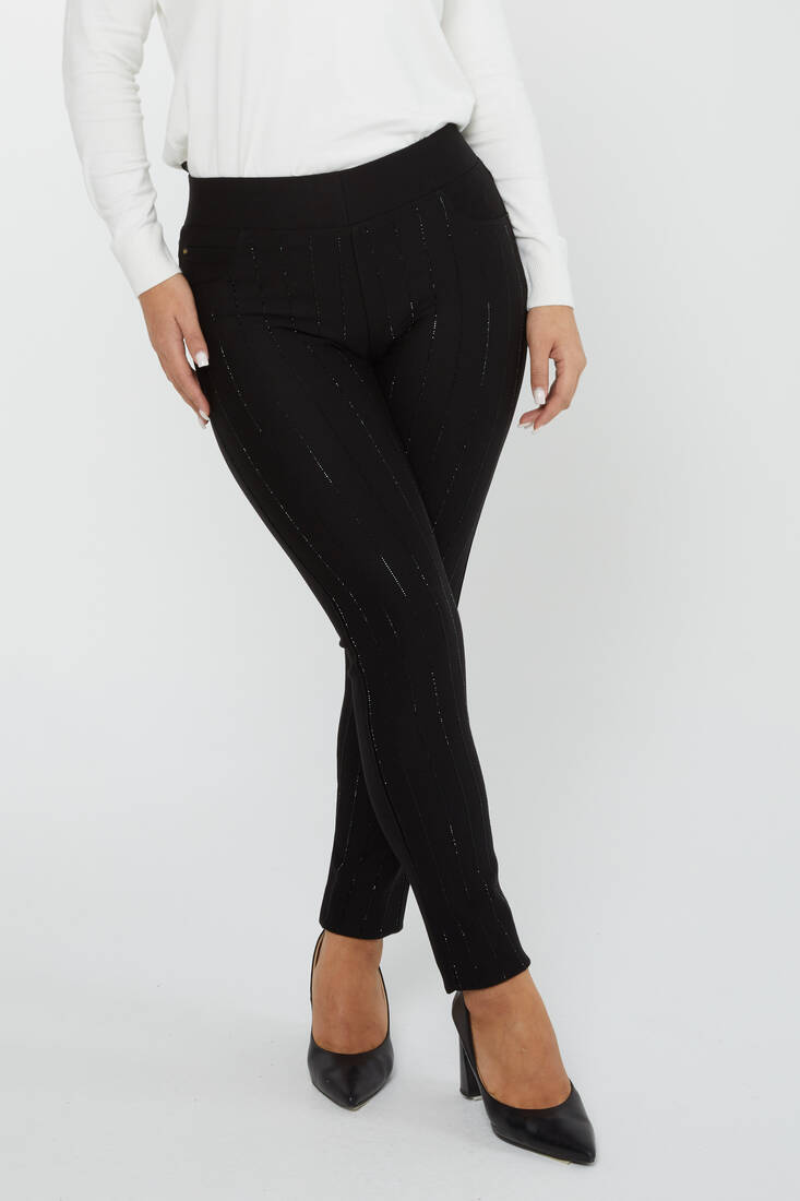 Women's Trousers Stripe Stone Detail Black - 3774 | KAZEE