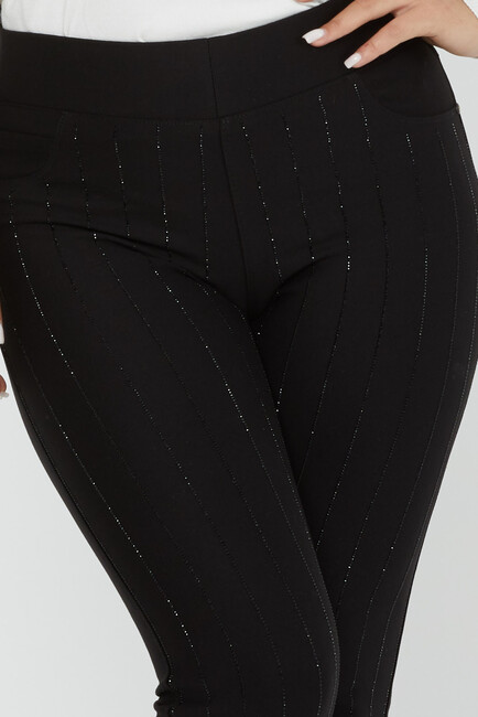 Women's Trousers Stripe Stone Detail Black - 3774 | KAZEE - Thumbnail