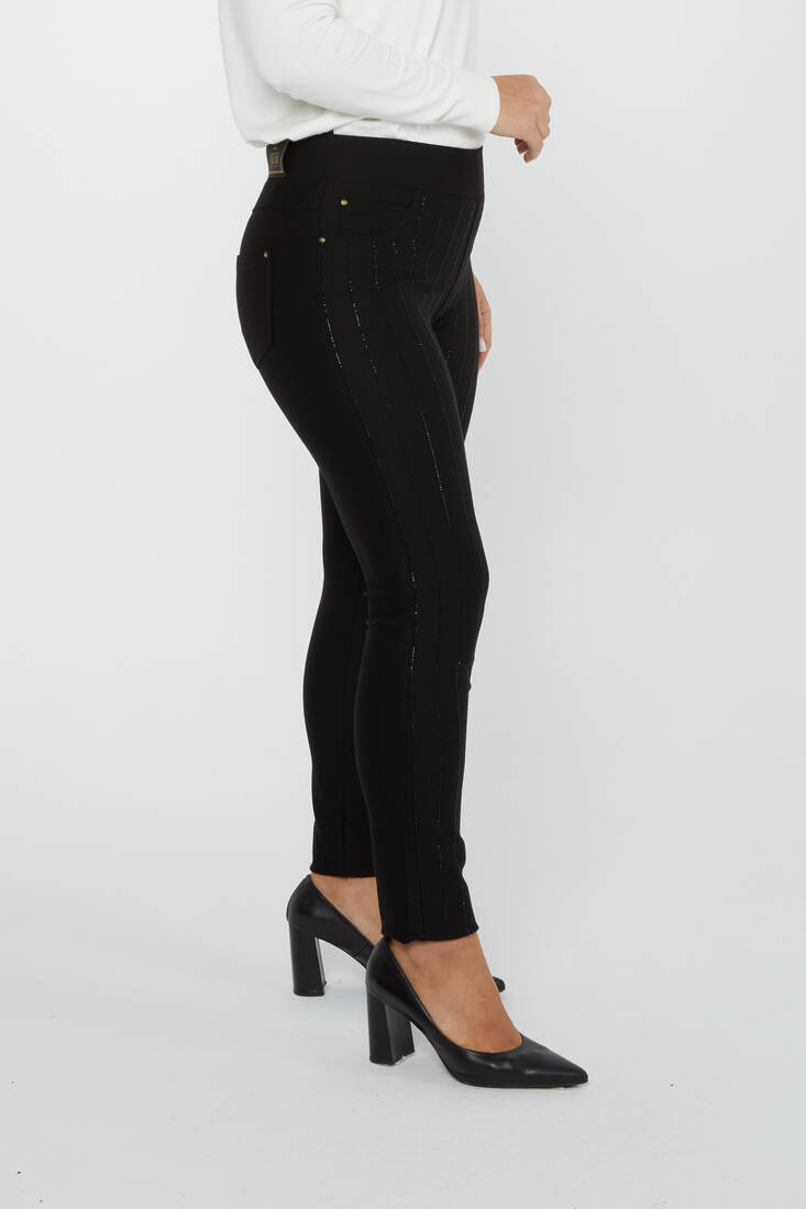 Women's Trousers Stripe Stone Detail Black - 3774 | KAZEE