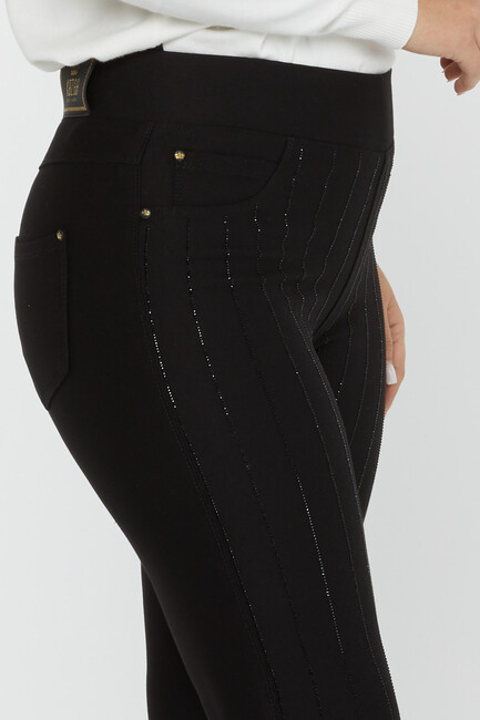 Women's Trousers Stripe Stone Detail Black - 3774 | KAZEE - Thumbnail