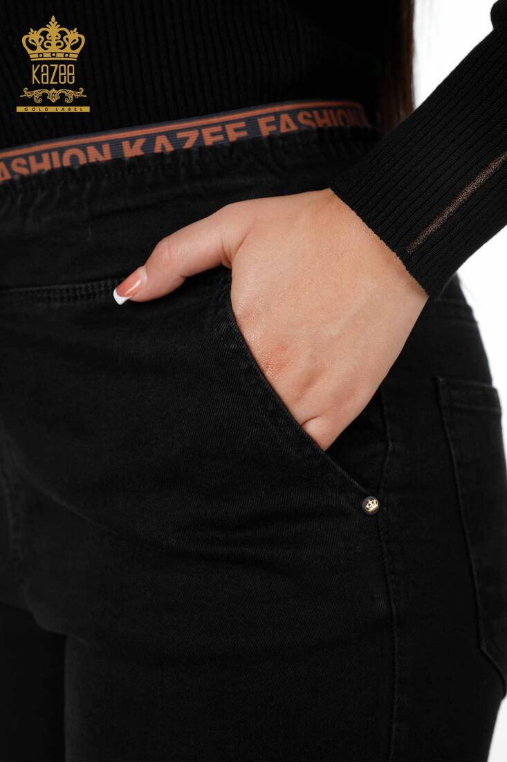 Women's Trousers Black with Text Detailed - 3371 | KAZEE