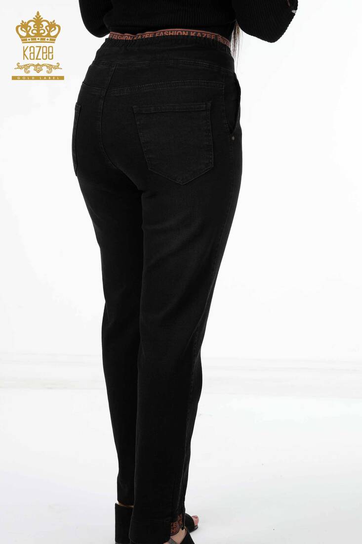 Women's Trousers Black with Text Detailed - 3371 | KAZEE