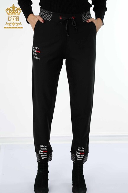 Women's Trousers Black with Text Detailed - 3643 | KAZEE - Thumbnail