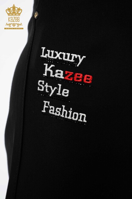 Women's Trousers Black with Text Detailed - 3643 | KAZEE - Thumbnail