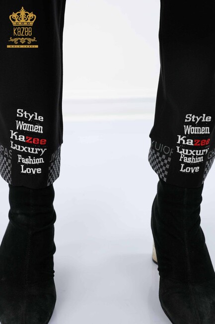 Women's Trousers Black with Text Detailed - 3643 | KAZEE - Thumbnail