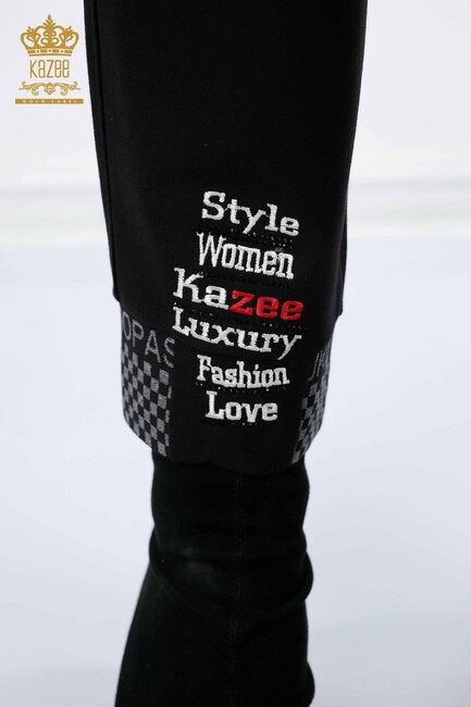 Women's Trousers Black with Text Detailed - 3643 | KAZEE - Thumbnail