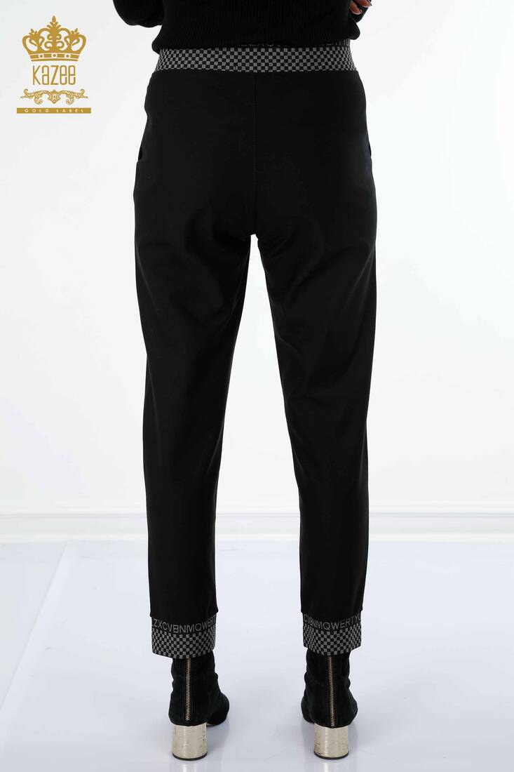 Women's Trousers Black with Text Detailed - 3643 | KAZEE