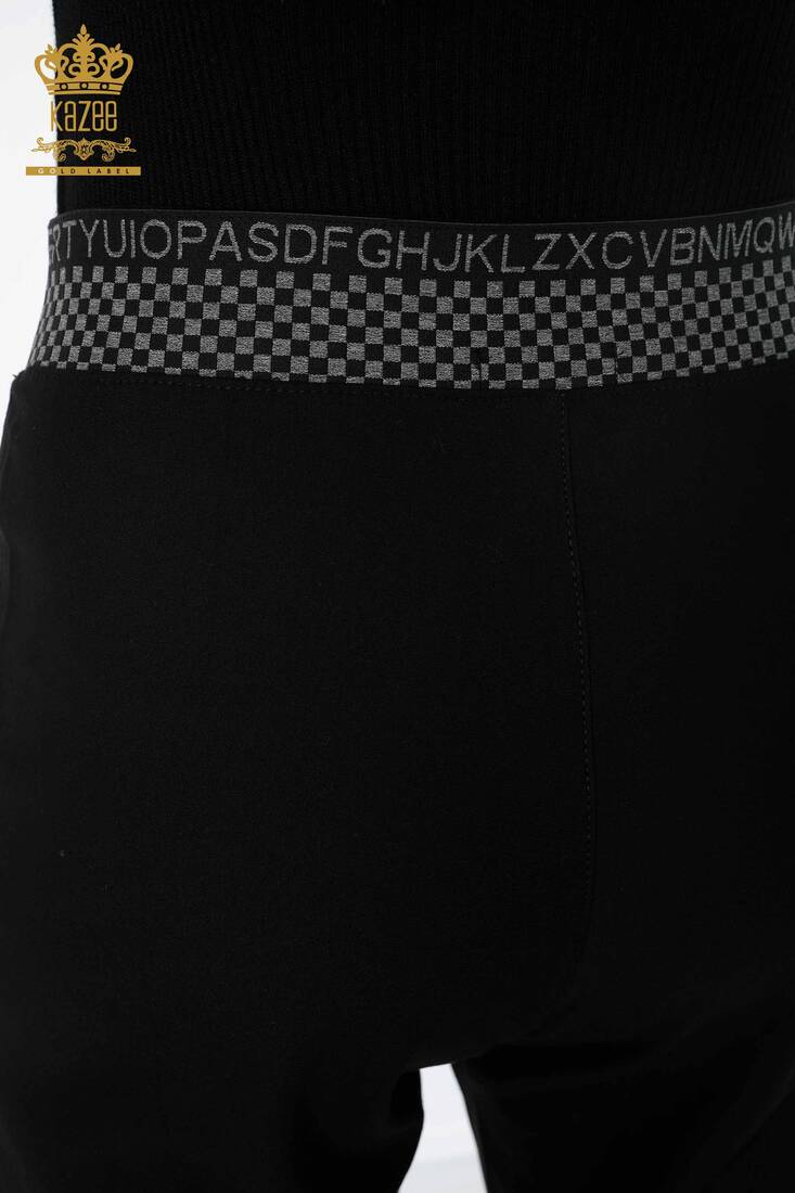 Women's Trousers Black with Text Detailed - 3643 | KAZEE