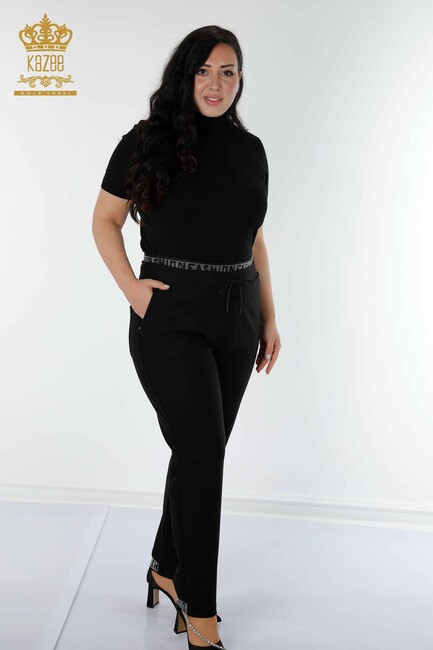 Women's Trousers Black with Text Detailed - 3667 | KAZEE - Thumbnail