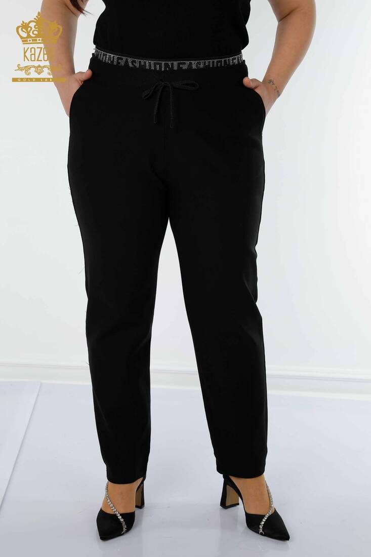 Women's Trousers Black with Text Detailed - 3667 | KAZEE