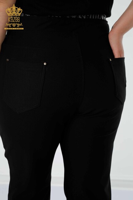 Women's Trousers Black with Text Detailed - 3667 | KAZEE - Thumbnail