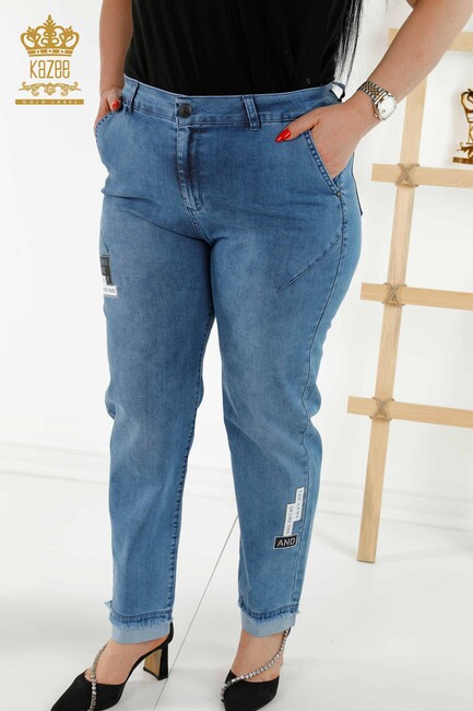 Women's Trousers Blue with Text Detailed - 3677 | KAZEE - Thumbnail