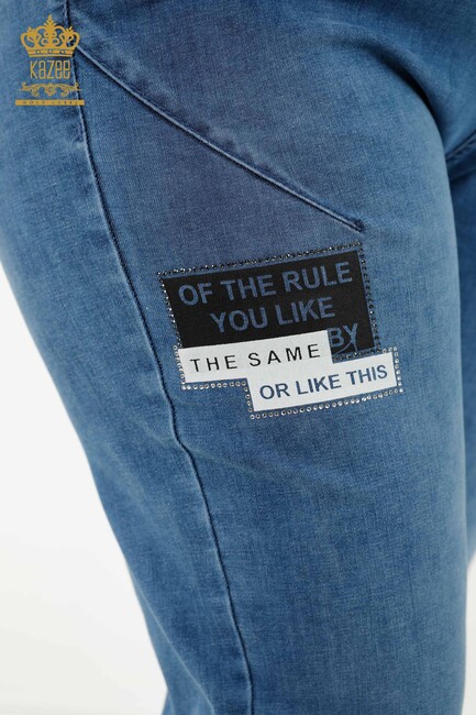 Women's Trousers Blue with Text Detailed - 3677 | KAZEE - Thumbnail