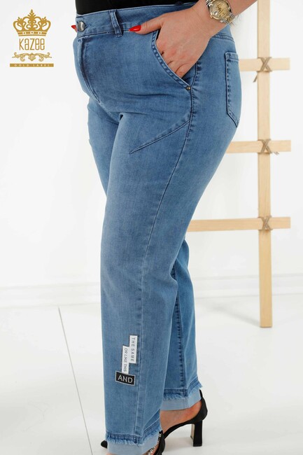 Women's Trousers Blue with Text Detailed - 3677 | KAZEE - Thumbnail