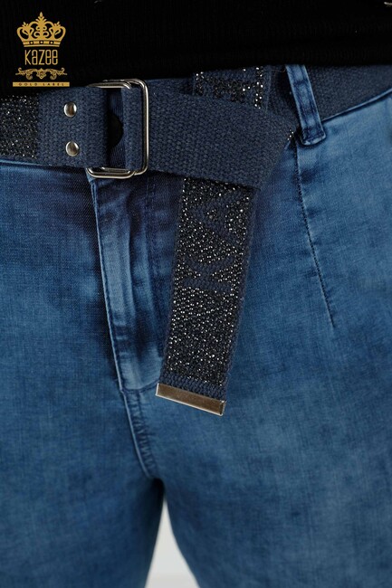 Women's Trousers Stone Belt Detailed Blue - 3686 | KAZEE - Thumbnail