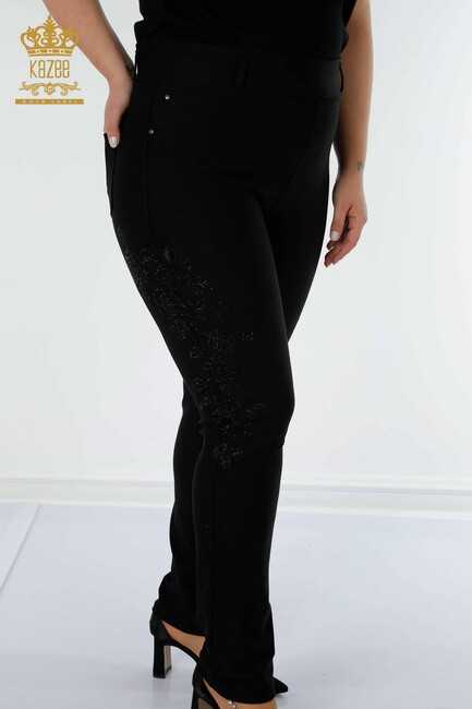 Women's Trousers Black With Stone Embroidery - 3620 | KAZEE - Thumbnail