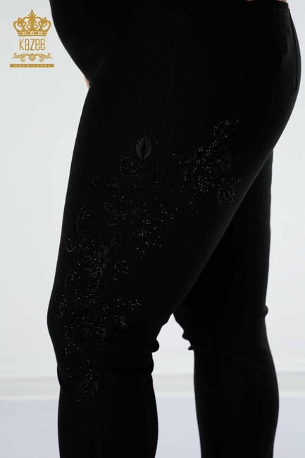 Women's Trousers Black With Stone Embroidery - 3620 | KAZEE - Thumbnail