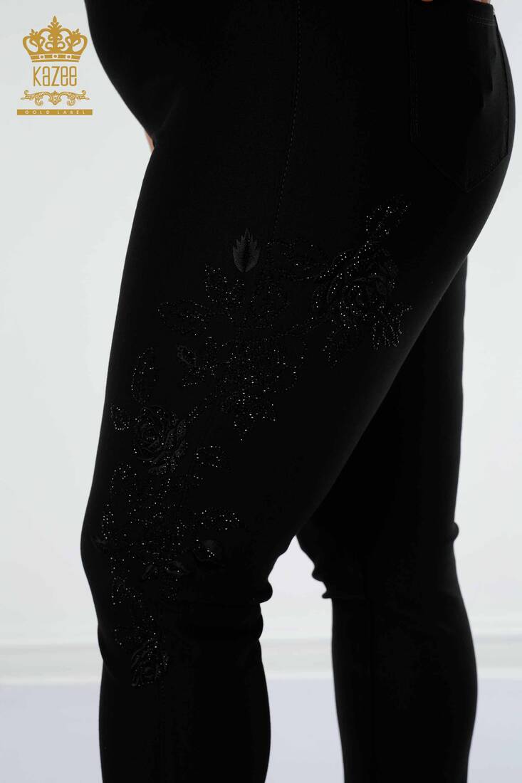 Women's Trousers Black With Stone Embroidery - 3620 | KAZEE