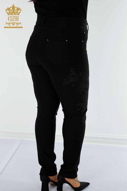 Women's Trousers Black With Stone Embroidery - 3620 | KAZEE - Thumbnail