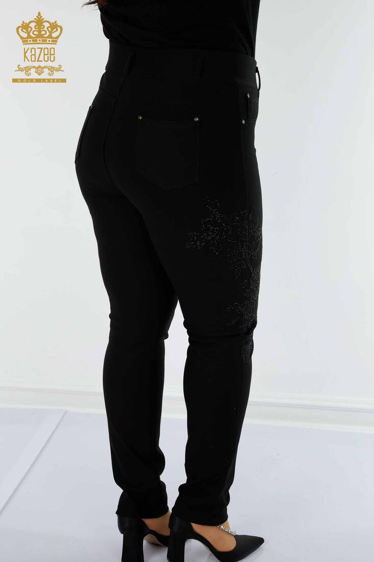 Women's Trousers Black With Stone Embroidery - 3620 | KAZEE