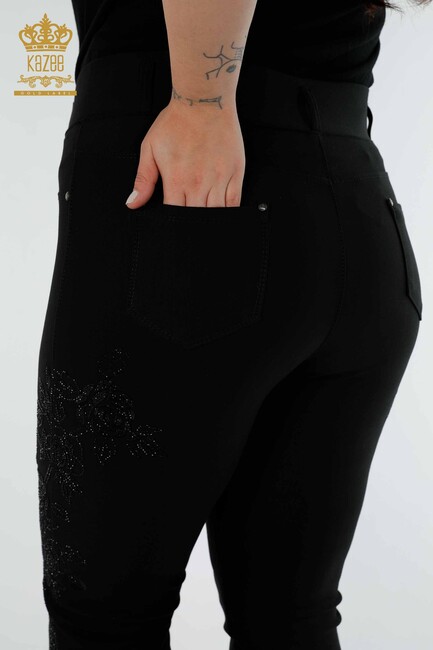 Women's Trousers Black With Stone Embroidery - 3620 | KAZEE - Thumbnail