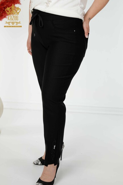 Women's Tie Trousers Black - 3657 | KAZEE - Thumbnail