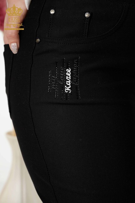 Women's Tie Trousers Black - 3657 | KAZEE - Thumbnail