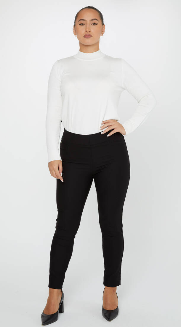 Women's Elastic Waist Trousers Black - 3202 | KAZEE