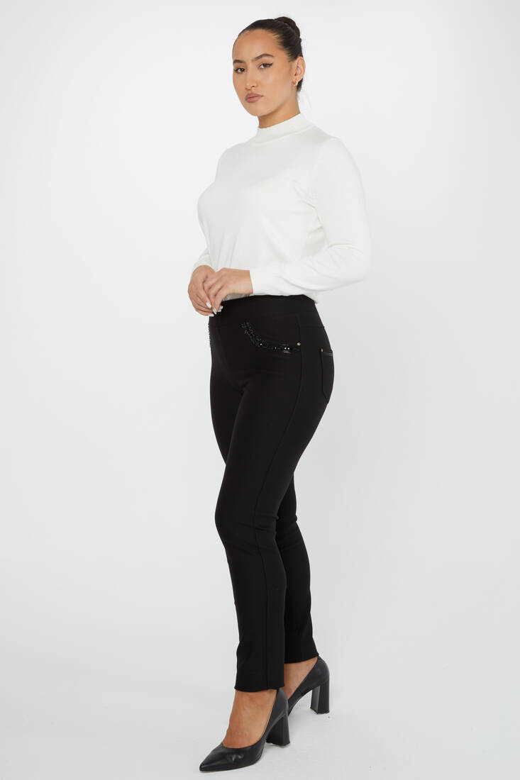 Women's Elastic Waist Trousers Black - 3769 | KAZEE