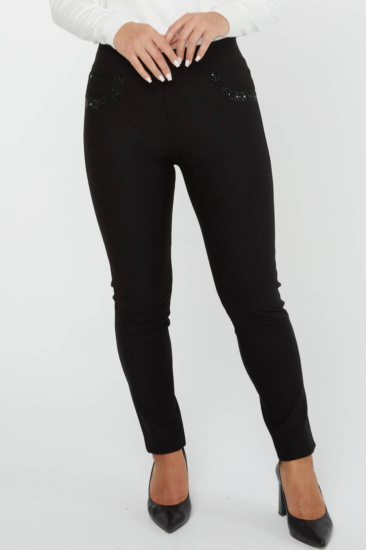 Women's Elastic Waist Trousers Black - 3769 | KAZEE