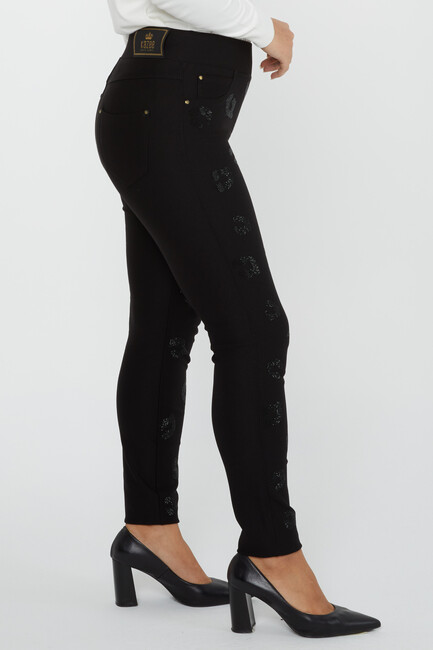 Women's Elastic Waist Trousers Spot Detail Stone Black - 3752 | KAZEE - Thumbnail