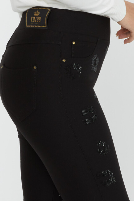 Women's Elastic Waist Trousers Spot Detail Stone Black - 3752 | KAZEE - Thumbnail