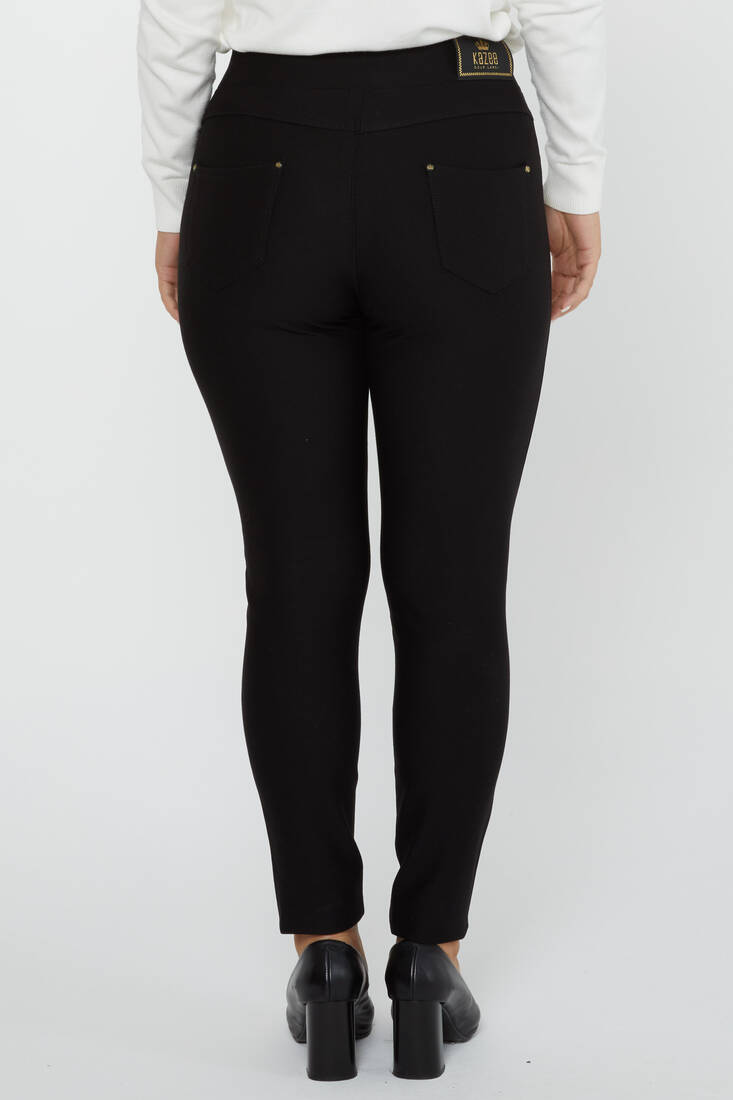 Women's Elastic Waist Trousers Spot Detail Stone Black - 3752 | KAZEE