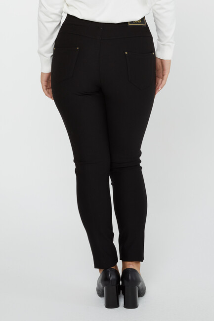 Women's Elastic Waist Trousers Flower Stone Detail Black - 3778 | KAZEE - Thumbnail