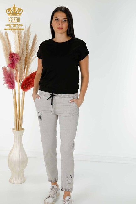 Women's Trousers Elastic Waist Gray - 3500 | KAZEE - Thumbnail