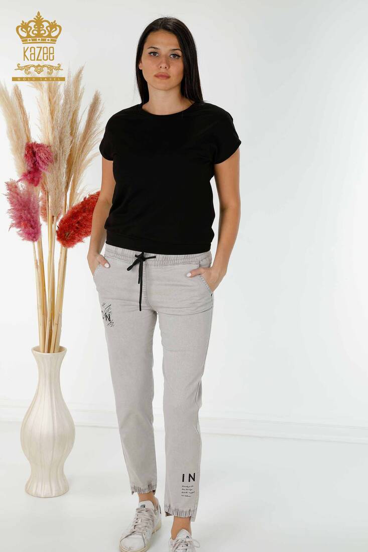 Women's Trousers Elastic Waist Gray - 3500 | KAZEE