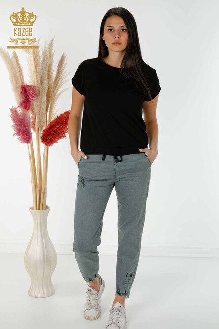 Women's Trousers Elastic Waist Khaki - 3500 | KAZEE - Thumbnail