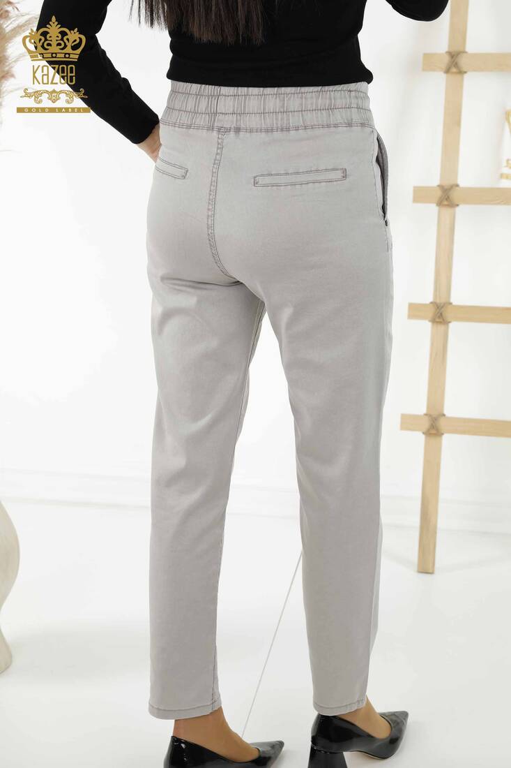 Women's Trousers Elastic Waist Light Gray - 3674 | KAZEE