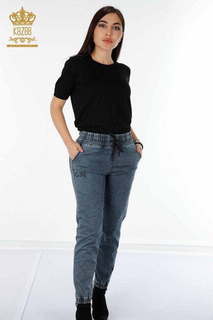 Women's Trousers Elastic Waist Navy Blue - 3500 | KAZEE - Thumbnail