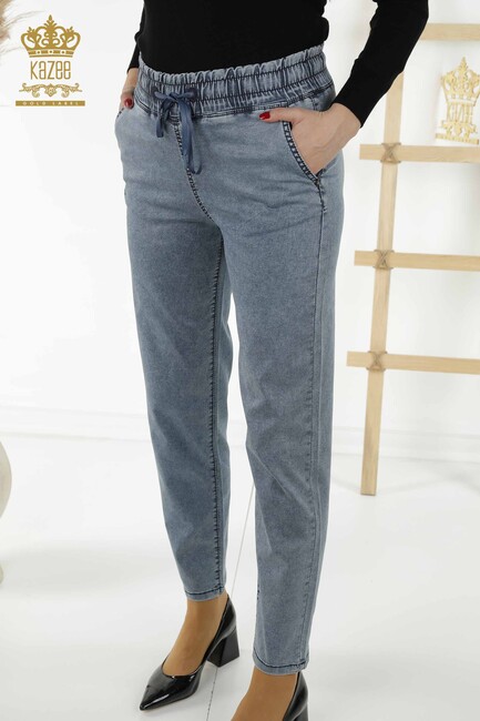 Women's Elastic Waist Trousers Navy Blue - 3674 | KAZEE - Thumbnail